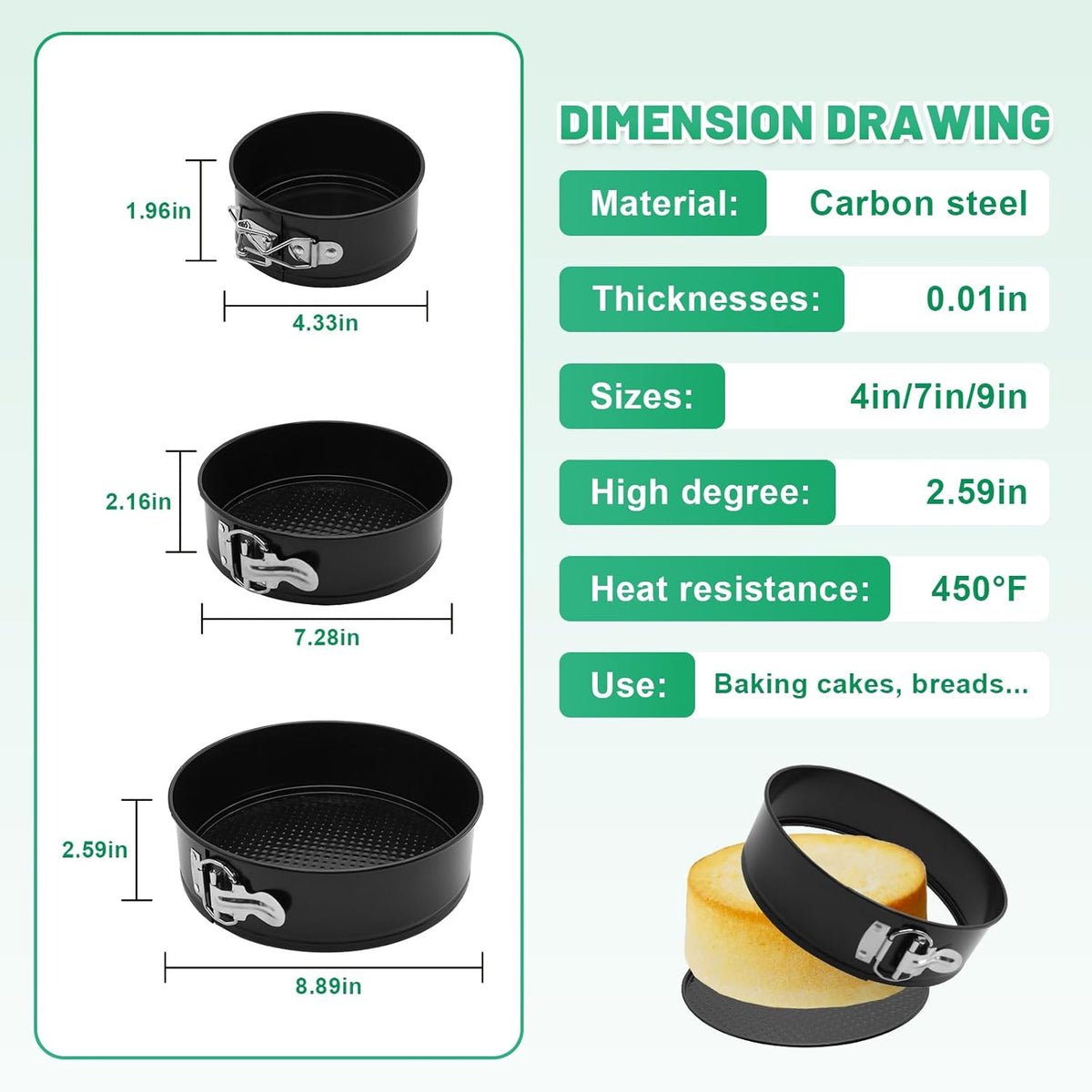 Springform Cake Pan Set,Non-Stick Springform Pans Set of 3 (4, 7, 9 inches),Leak-Proof Round Cake Pans with Removable Bottom for Baking Cake Pie