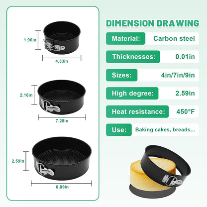 Springform Cake Pan Set,Non-Stick Springform Pans Set of 3 (4, 7, 9 inches),Leak-Proof Round Cake Pans with Removable Bottom for Baking Cake Pie