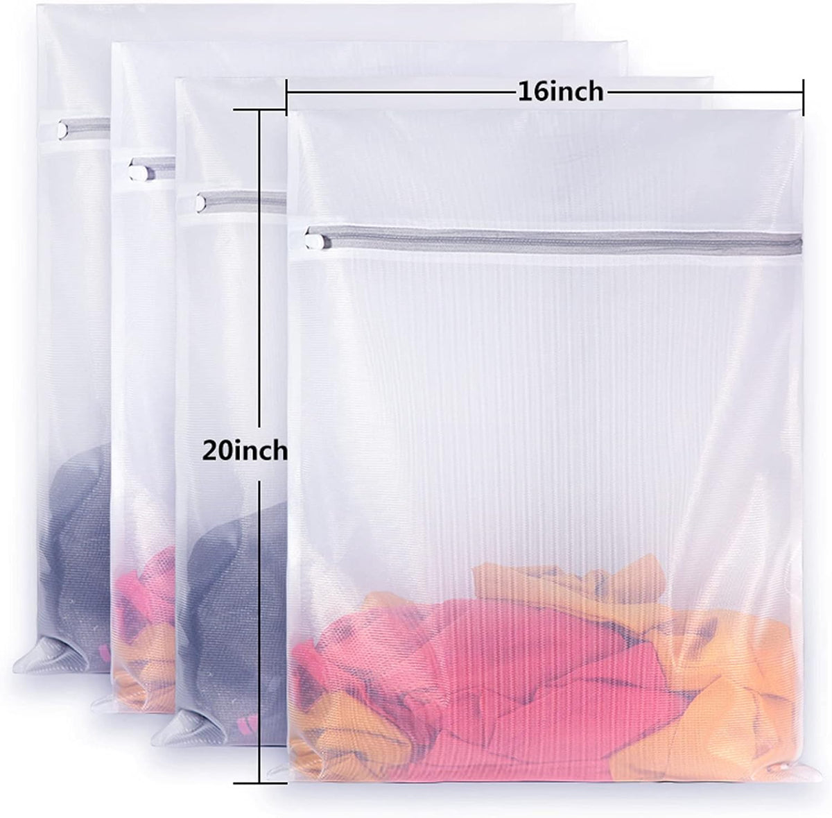 Mesh Laundry Bags,Laundry Bags Mesh Wash Bag for Washing Machine-Supper Zipper Net Laundry Bag,Lingerie,Sweater,Garment,Undergarment Large Size(16 x20 inch),Pack of 4