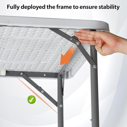 SUPER DEAL 3 Foot Square Folding Card Table, Indoor Outdoor Portable Plastic Heavy Duty Fold-in-Half Puzzles Camping Picnic Party Table with Carrying Handle, White