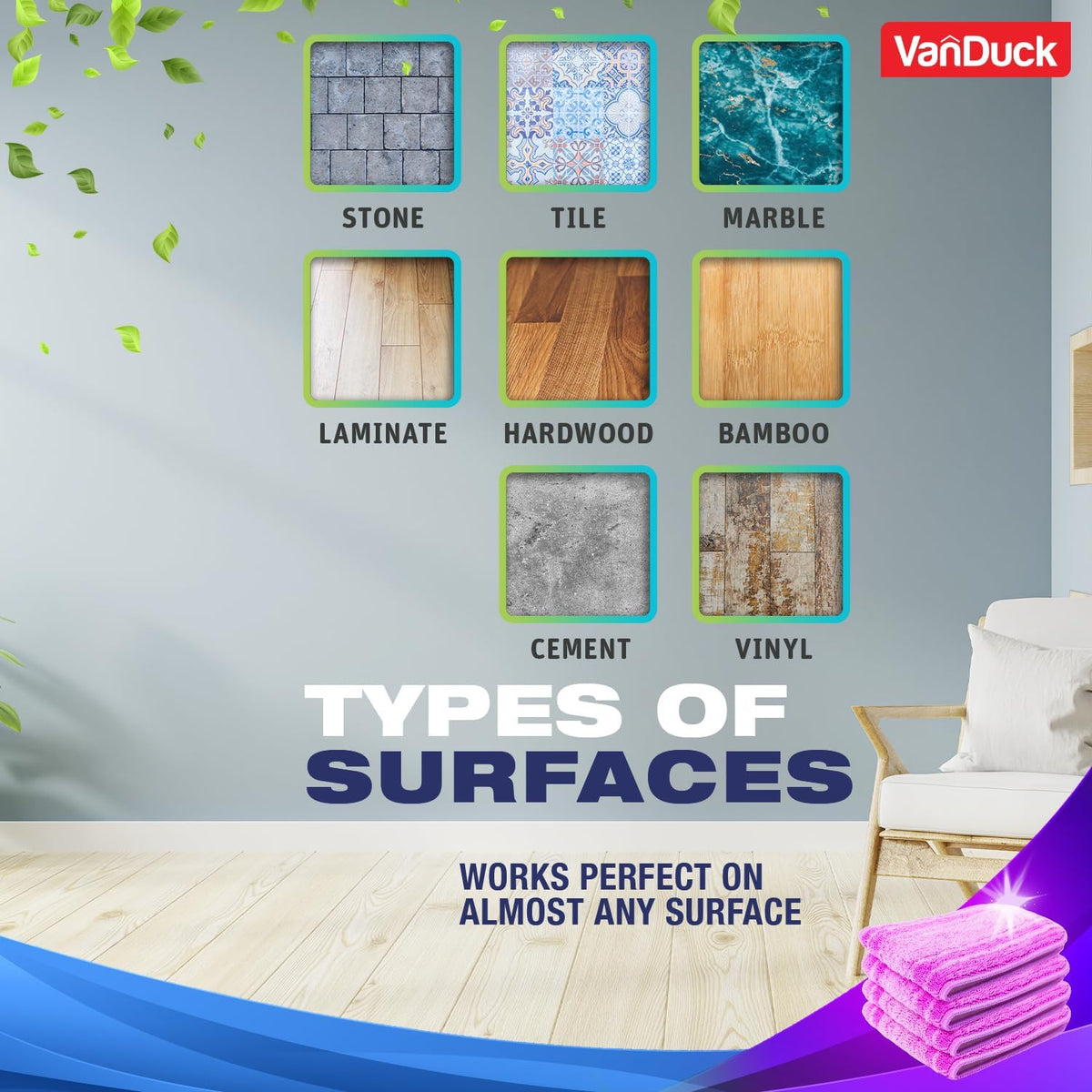 VanDuck Reusable Mop Pads Compatible with Swiffer PowerMop (4 Pack) - Multi-Surface Mopping Pad Refills for Hardwood Floor Cleaning