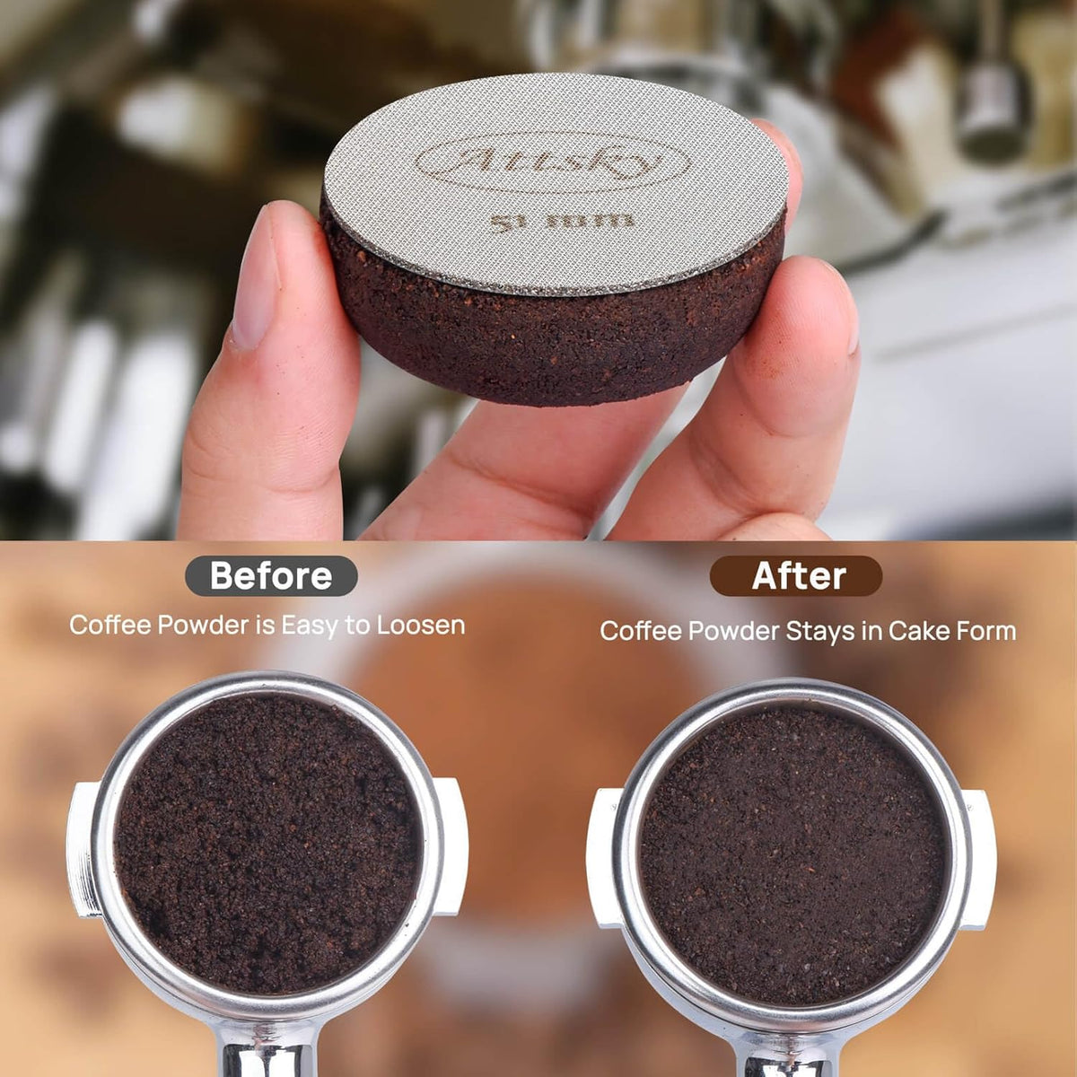 51mm Espresso Puck Screen, Espresso Filter for 51mm Portafilter Filter Basket, Reusable Espresso Screen with 1.7mm Thickness 150μm 316 Stainless Steel