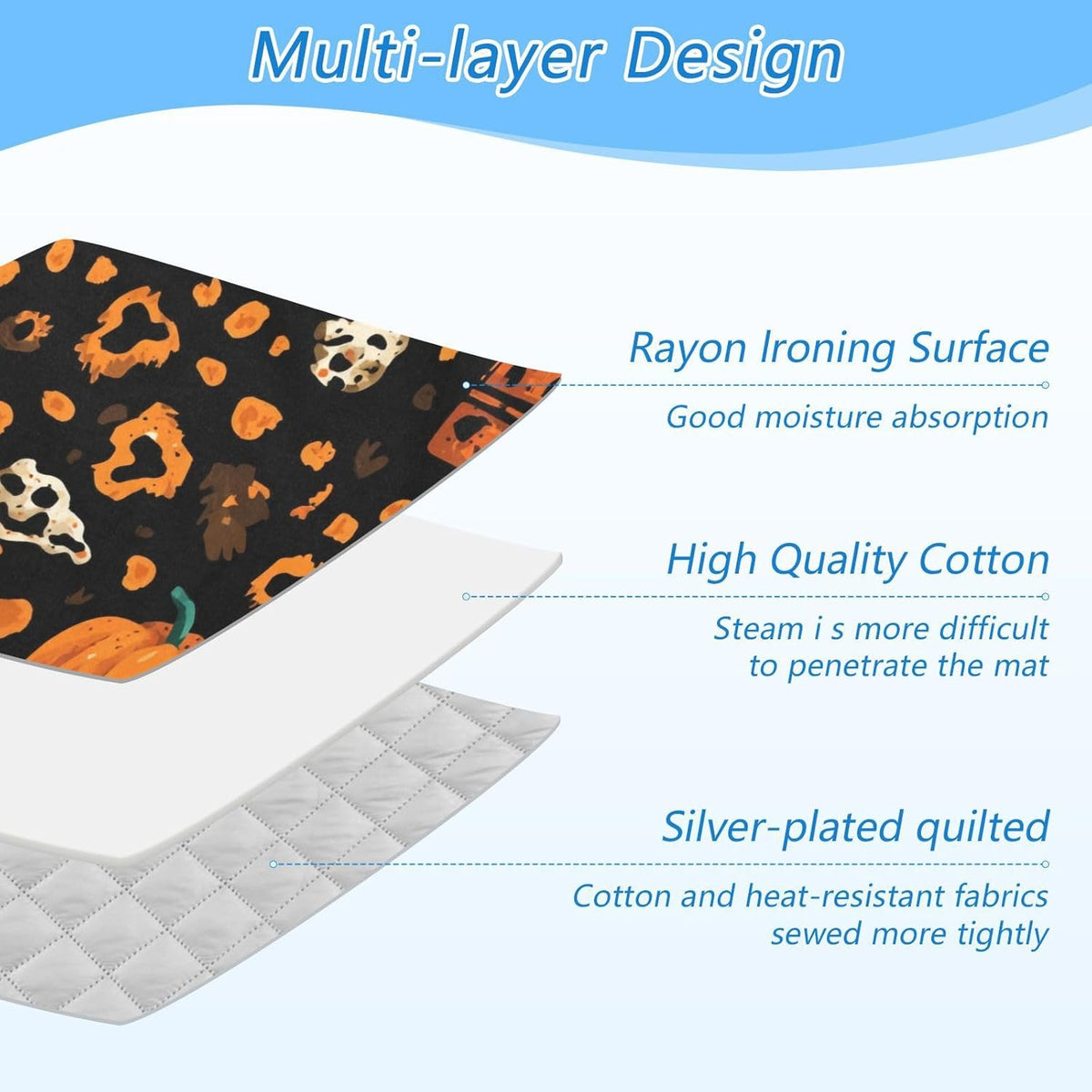 Ironing Mat Portable Ironing Pad Ironing Blanket for Table Top Heat Resistance Double-Side Using Travel Large 47.2 x 27.6 Inch Foldable Halloween Leopard Pumpkin Skull Brown