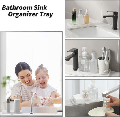 Silicone Bathroom Soap Dishes with Drain Spout-Bathroom and Kitchen Sink Organizer,Sponge Holder,Dish Soap Tray,Perfect for Dispenser,Scrubber,Bottle,Cup on Counter Translucent 9.6"×5.3"