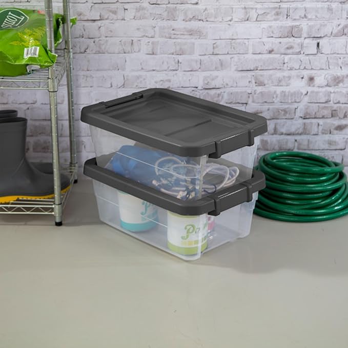 Sterilite 6-Pack Modular Stacker Box, Durable Clear Plastic Storage Bins with Latching Lids, 16 Quart - Stackable Organizing Container Boxes for Closet, Bathroom, and Office