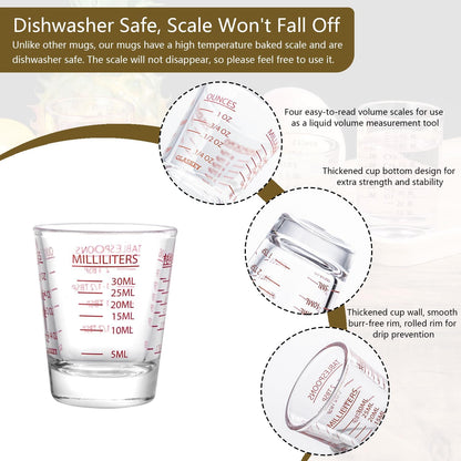 2 Pack Shot Glasses Measuring Cup,Espresso Shot Glass with 4 Kind of Scale (OZ/ML/TSP/TBSP),Dishwasher Safe,Perfect for Coffee