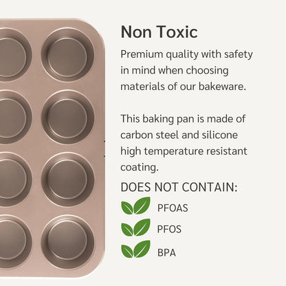 Non Toxic Nonstick 12 Cup Muffin Pan, Pfoa BPA free Nontoxic Cupcake Tin, Best Non Stick Muffin Pans, Muffin tins, Cupcakes Tray