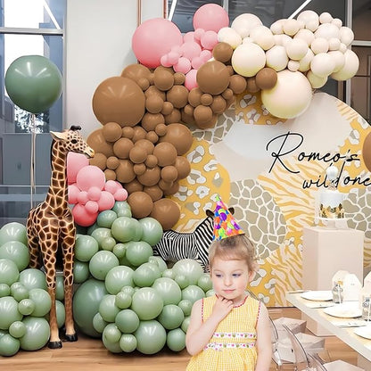 MEBAY Pink Green Brown White Balloon Garland Arch Kit, 166Pcs Blush Pink Pastel Green White Sand Tan Brown Boho Balloons for Baby Shower Birthday Wedding Safari Jungle Woodland Party Decorations