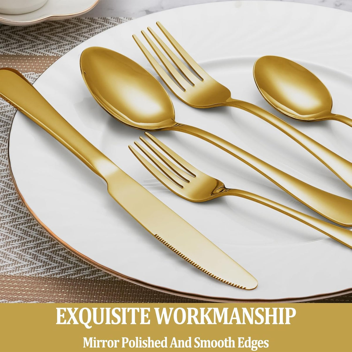 MUTNITT 60 Pcs Gold Silverware Set Service for 12, Premium Stainless Steel Flatware Set, Cutlery Utensil Set, Durable Home Kitchen Eating Tableware Set, Include Fork Knife Spoon Set, Dishwasher Safe