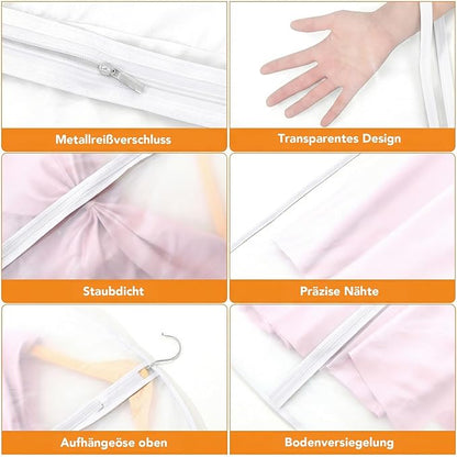 Dntorx 6 Pack Garment Bags 60 * 100cm, 40in PEVA Translucent Garment Covers, Suit Storage Bags, Dress Organizer Bags Used To Protect Shirts, Winter Coats, Jackets（White Edge）
