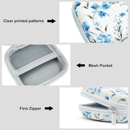 Earbud Case Headphone Organizer Ear Bud Case Portable EVA Carrying Box Storage Bag with Carabiner for AirPods Beats Bose Galaxy Buds 4/3/FE Data Cable Storage (Blue Flower)