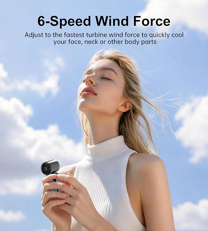 Portable handheld small fan, with built-in fixed clamp, featuring 6-speed adjustable high-speed personal fan, LED display screen, rechargeable, suitable for use in makeup, travel, indoor and outdoor