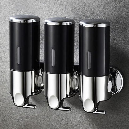 No-Drill 3 Pack 500ml Wall Mounted Soap Dispenser for Bathroom and Kitchen, Shampoo and Conditioner Dispenser Drill Free with Adhesive(Round-Black)