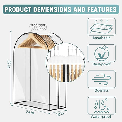 Liuoud Clear Garment Bag for Hanging Clothes 10” Gusseted, 32” Suit Bags for Open Closet Storage Plastic Clothes Cover for Coat, Dress, Shirts, Fur, Jacket, Wardrobe Protectors, 4 Pack