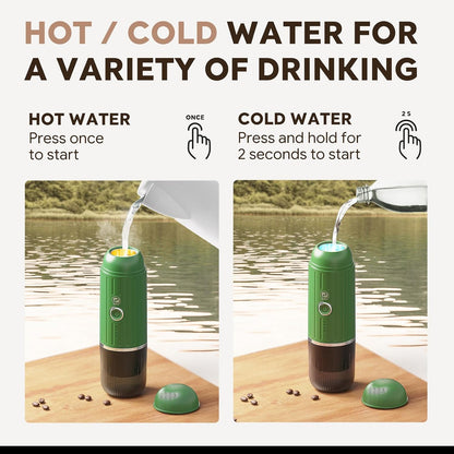 Rich Crema Portable Electric Espresso Coffee Maker, Fast self-heating 2 IN 1 Extraction System Espresso Machine, Support Ground Coffee and NS capsule, for Travel、Car、Hiking、Climbing（Green）