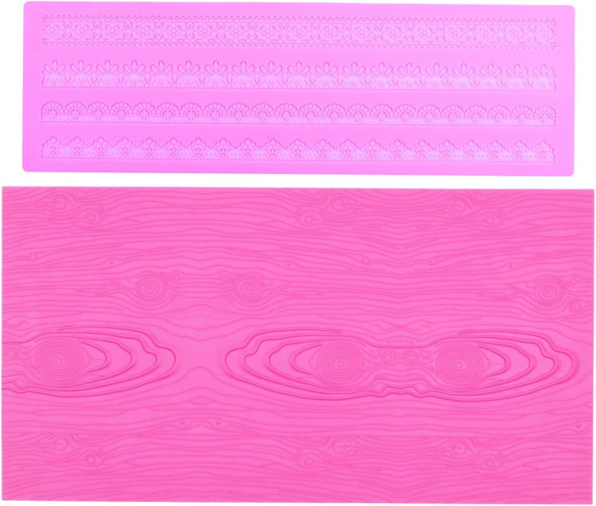 Embossing Lace Fondant Molds, Woodgrain Fondant Mats Molds, Silicone Molds for Cake Decorating set of 2