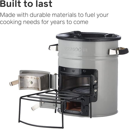 EcoZoom Rocket Stove – Heavy Duty Dual Fuel (Wood & Charcoal) Portable Camping & Emergency Stove, Insulated Body, Refractory Linings, Cast-Iron Cookware Compatible