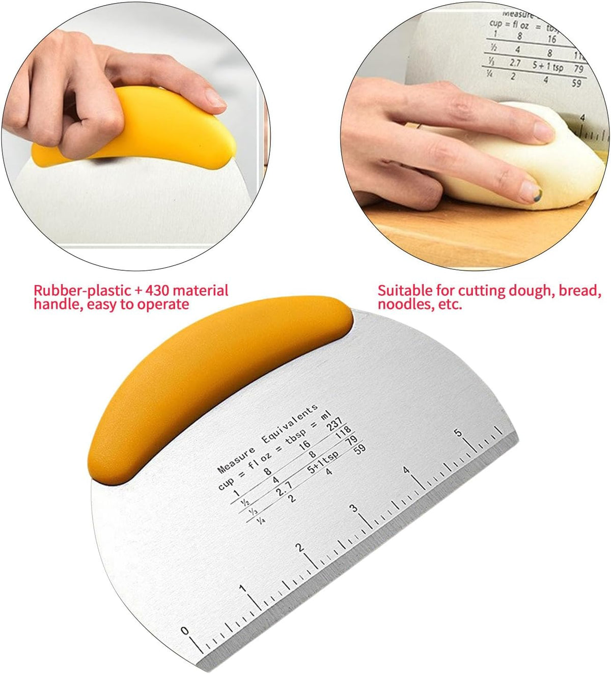 2PCS Dough Scraper Pastry Cutter Dough Cutter Stainless Steel Mirror Polished with Measuring Scale Multipurpose- Cake, Pizza Cutter Pastry Bread Separator Scale Knife (Yellow)