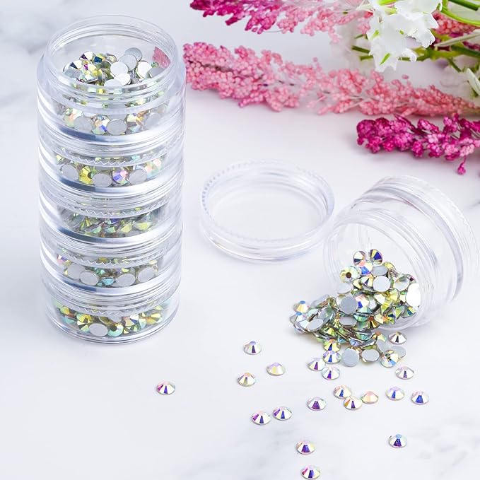 Fengek 6 Sets 6 Layer Stackable Plastic Containers, 10G/10ML Clear Cosmetic Storage Box Round Organizer Jars for Beads, Buttons, Small Jewelry Findings