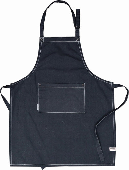 AMOUR INFINI Cotton Solid Aprons for Women with Pocket, Adjustable Strap and Waist Ties Washed Chef Aprons for Cooking, Baking and Gardening (27.5x33 Inches - Black)
