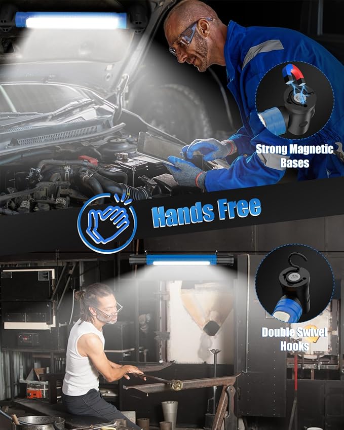 Work Light, 3000LM LED Work Lights, Rechargeable Underhood Work Light with Hooks & Rotating Magnetic Base, Cordless Battery Powered Mechanic Light for Car Repairing Inspection Workshop Emergency