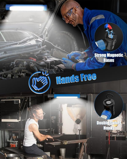 Work Light, 3000LM LED Work Lights, Rechargeable Underhood Work Light with Hooks & Rotating Magnetic Base, Cordless Battery Powered Mechanic Light for Car Repairing Inspection Workshop Emergency