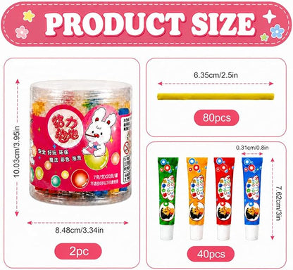 40 Pack Blow Plastic Bubbles Tubes for Kids – Magic Bubble Balloon Toys, 90s Nostalgia Blowing Bubble Ball Kit for Party Favors, Gifts, Outdoor Play & Craft Fun