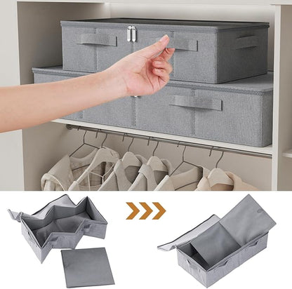 Underbed Storage Box, Foldable Under Bed Bins Container, Fabric Closet Organizer with Lid, for Clothes, Sheets, Blankets, 23.6x11.8x5.9in, Grey, 3 Pack