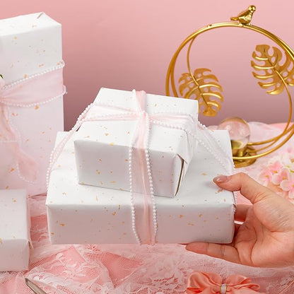 MAYPLUSS White Wrapping Paper Roll - 17Inch x 16.5Feet - Elegant Ivory Gold Foil Design Shiny Flakes Silky Touch Thick Matte Gift Wrap Paper for Birthday, Holiday, Wedding, Baby Shower