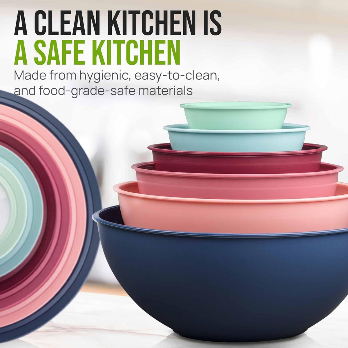 Zulay Kitchen 12 Piece Plastic Mixing Bowls with Leak-Proof Lids Set - Microwave and Freezer Safe Kitchen Mixing Bowls for Preparing