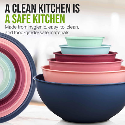 Zulay Kitchen 12 Piece Plastic Mixing Bowls with Leak-Proof Lids Set - Microwave and Freezer Safe Kitchen Mixing Bowls for Preparing
