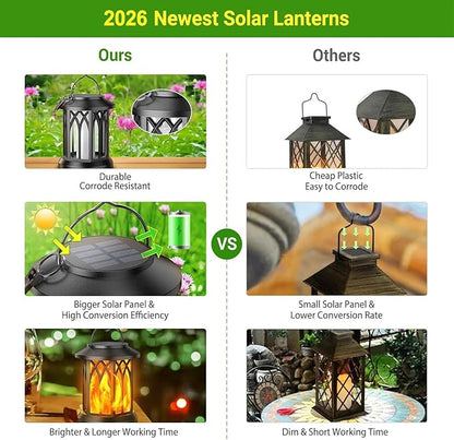 KOOPER 6 Pack Solar Lantern Outdoor Lights, Upgraded Flickering Flame Solar Lanterns Outdoor Waterproof, Auto ON/Off Lanterns Decorative Outdoor, Hanging Lantern for Yard Patio LawnTable Garden Decor