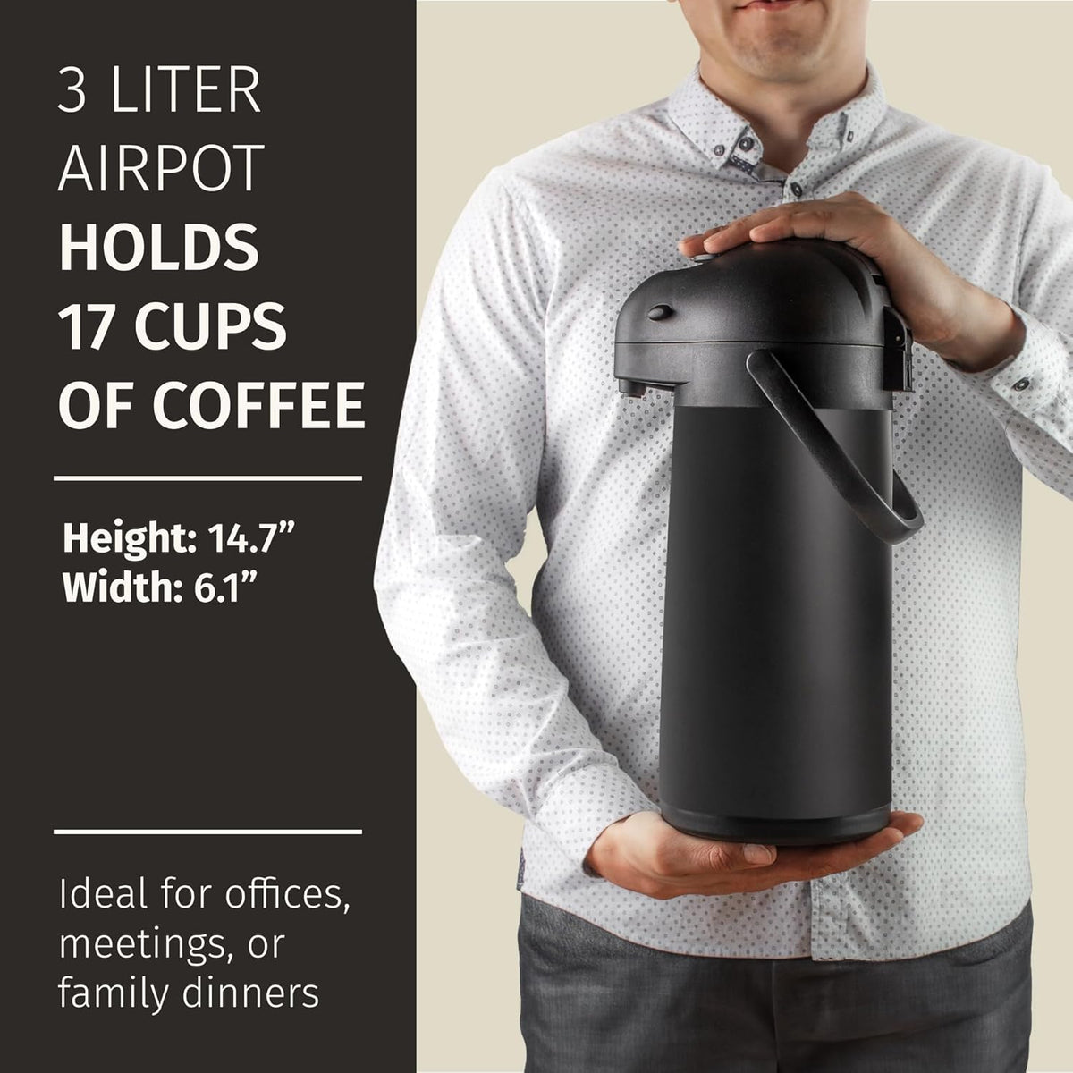 Airpot Coffee Dispenser With Pump, Black - 12 Hours Hot Water Dispenser with Pump, 36 Hours Cold - Coffee Thermal Carafe for Hot Drinks