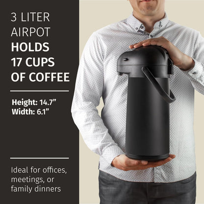 Airpot Coffee Dispenser With Pump, Black - 12 Hours Hot Water Dispenser with Pump, 36 Hours Cold - Coffee Thermal Carafe for Hot Drinks