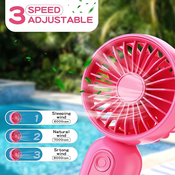Rossesay 12 Pack Mini Portable Handheld Fan Bulk for Travel 3 Speeds, Rechargeable USB Battery Operated, Small Personal Eyelash Fans for Women Men Indoor Outdoor(Rose Red)