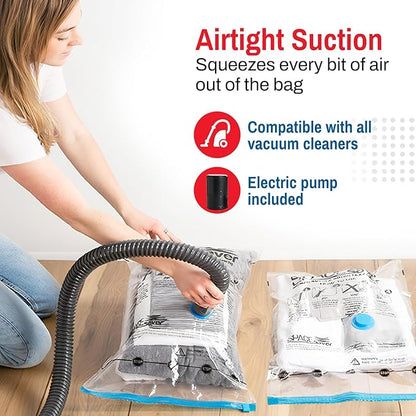 6 Pack Large Vacuum Storage Bags for Comforters, Blankets & Clothes – Vacuum Sealed Compression Bags with Hand Pump – Space Saver Storage Bags for Bedding, Moving, Travel & Organization