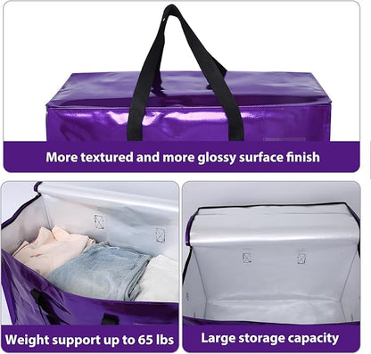6 Pack Moving Bags Heavy Duty, Extra Large Moving Bags, Moving Supplies, Storage Bags with Handles and Zippers, Waterproof Totes for Storage Saving Packaging Shipping and Travel(Laser Purple)