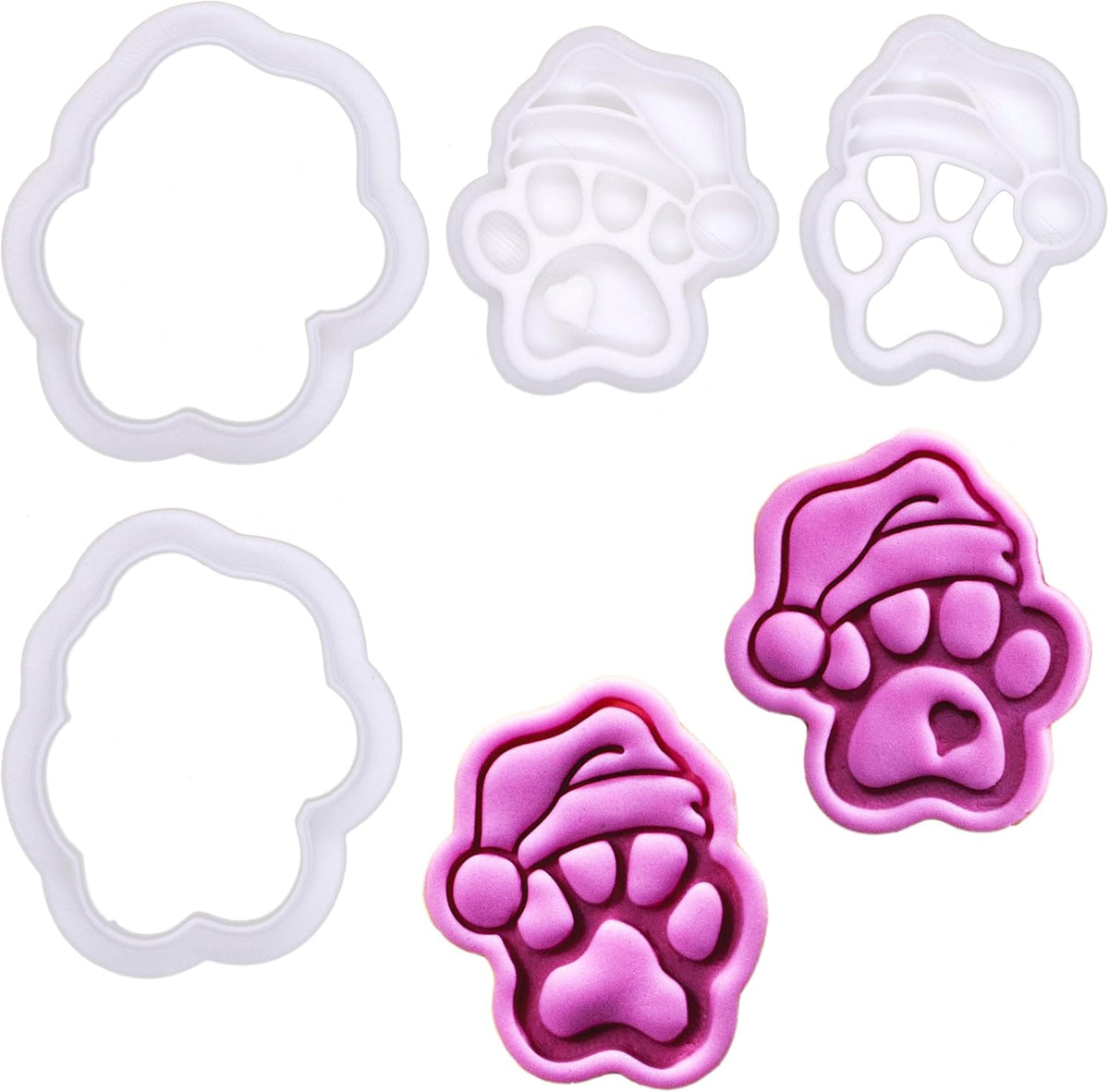 Bakerlogy Paw-lalalala – Mini Santa Paw Cookie Cutter & Stamp Set (2") – Set of 2 Paw Prints with Santa Hat for Christmas Pet-Themed Fondant