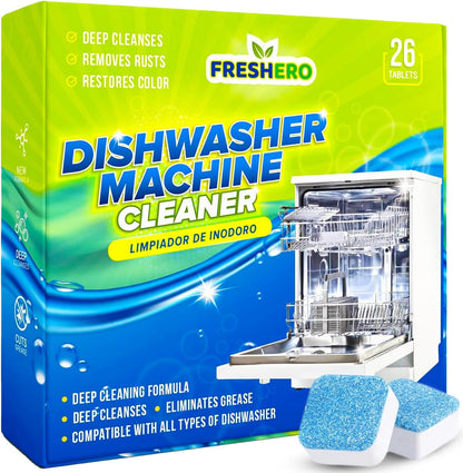 Dishwasher Cleaner and Deodorizer Tablets 26-Pack, Deep Cleaning Descaler for Dishwasher Machine, Heavy Duty, Septic Safe, Removes Grease & Build-ups