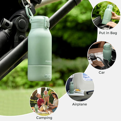 Momcozy Portable Bottle Warmer for Breast Milk, Baby Travel Essentials | Fast Heating with Nutrients Preserved, Precise Temp Control, Dual Heating Modes for Breast Milk &amp; Water, 17OZ Large Capacity