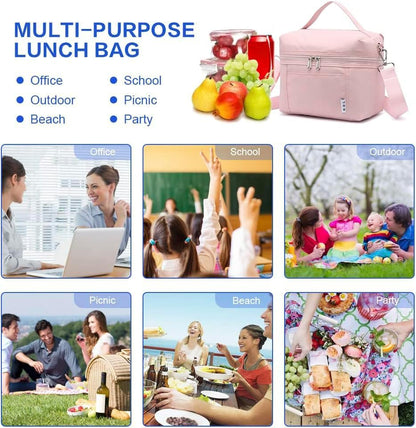 NOL Natural Organic Lifestyle Insulated Lunch Bags for Women Cooler Bag Lightweight Nylon Waterproof Lunch Box For Work (Medium, Pink)