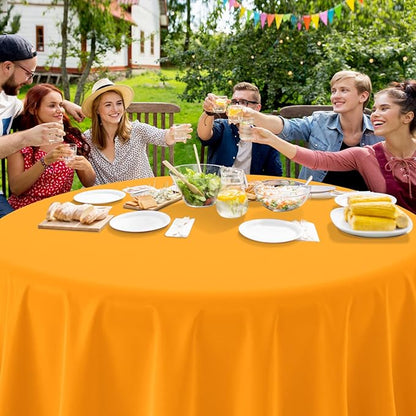16 Pack Orange Plastic Tablecloths for Round Tables, Premium Decorative Orange Disposable Table Covers for Parties, Round Party Table Cover for Fall Autumn Birthday Thanksgiving Graduation, 84 Inch