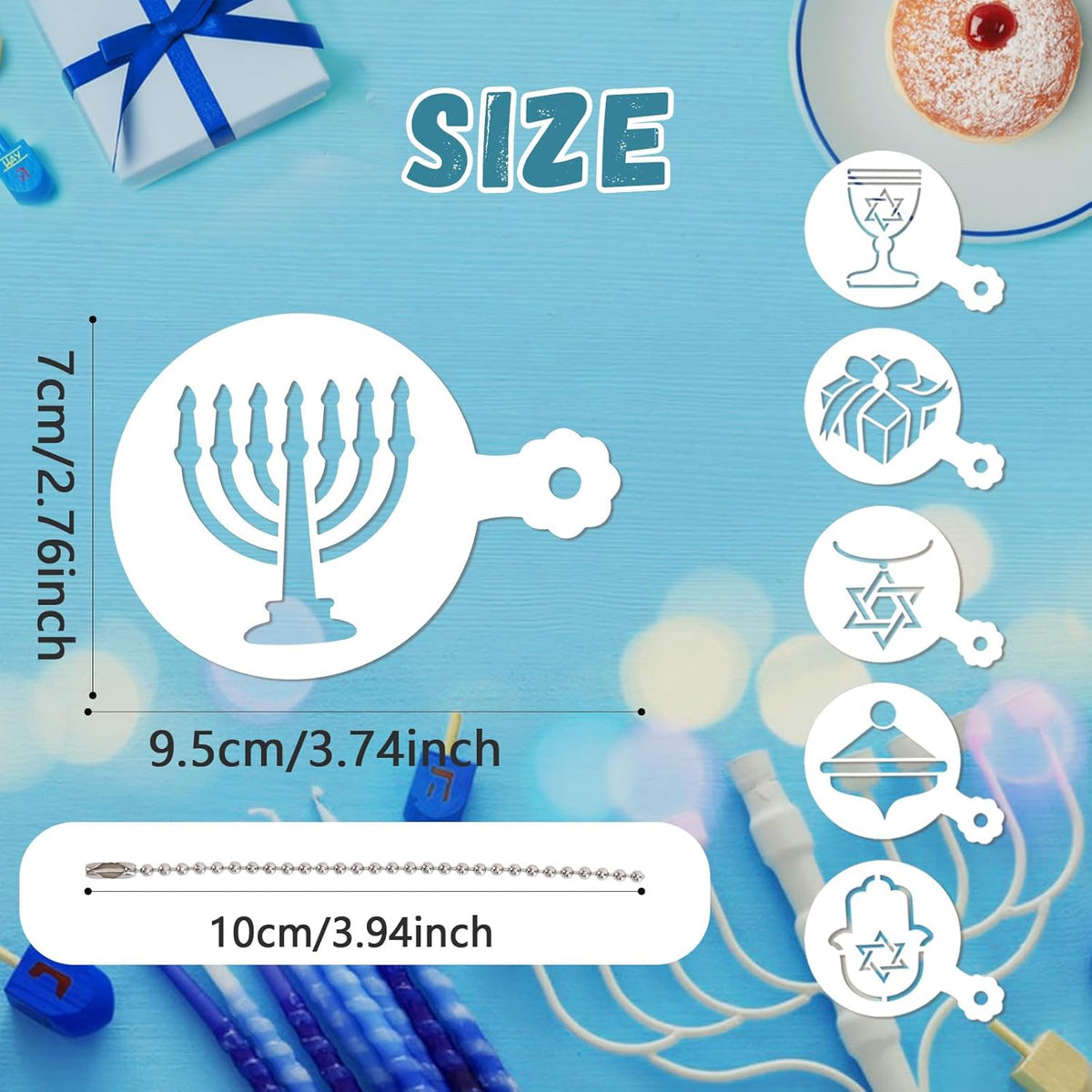 Julbear 36 Pcs Reusable Hanukkah Cake Cookie Stencils Dreidel Menorah for Cookies Coffee DIY Hanukkah Holiday Baking Painting Dessert Craft Decoration