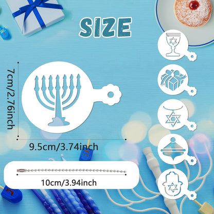 Julbear 36 Pcs Reusable Hanukkah Cake Cookie Stencils Dreidel Menorah for Cookies Coffee DIY Hanukkah Holiday Baking Painting Dessert Craft Decoration