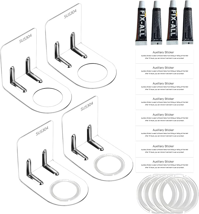 LEFTSTARER 4Pcs Adhesive Soap Dispenser Wall Mount Bottle Holder, Shampoo Holder for Shower Wall, Shampoo Dispenser Holder for Bathroom Kitchen Toilet (4pcs Silver)