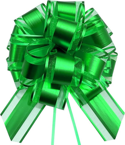 Bows for Gift Wrapping, Pull Bows, Gift Bows for Christmas, Wedding, Birthday, Baskets Decoration, 6 Inches, 6-Pack (Green)
