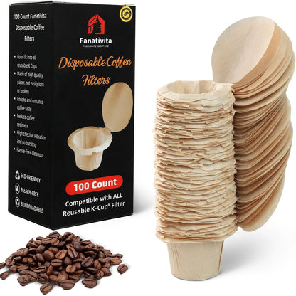 200 Count Fanativita K Cup Filters Disposable with Genius Lid Design, Fit All Reusable K Cups for Keurig (Unbleached)