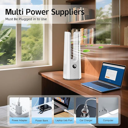 13 Inch Desk Fan, Portable Bladeless Fan, Small Quiet Table Fan with 60°Oscillating, 9 Speeds & 9H Timer, LED Display, Button Control, Easy to Clean, Personal Desktop Fan for Bedroom, Office，Home