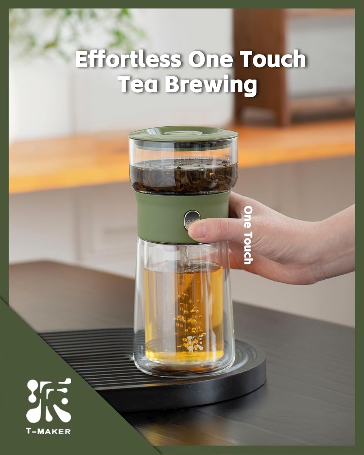 Zens Modern Glass Infuser Teapot, Smart One Touch Tea Maker for Loose Tea Diffusers with Insulated Mug and Portable Case