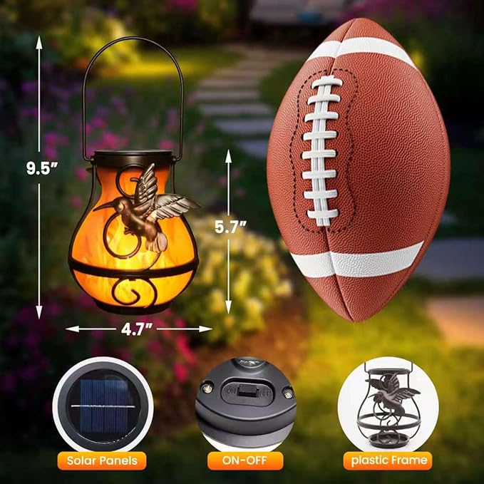 2 Pack Solar Lanterns Outdoor Waterproof Flickering Flame Light Hummingbird Hanging Solar Powered Lantern for Yard Patio Porch Outdoor Garden Decor Women Friend Teachers Appreciation Gifts